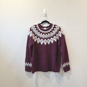 L.L. Bean Classic Ragg Wool Sweater Lambswool Fair Isle Wine Women's - L